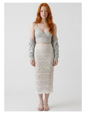 Women's White Lace Midi Skirt